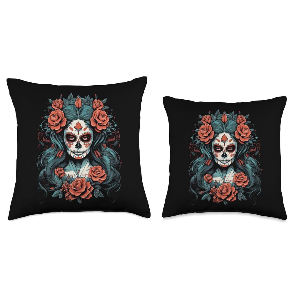 8058 Floral Mexican Beauty Day of The Dead Dia De Muertos Throw Pillow - Picture 3 of 3